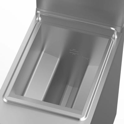 Friteuse gaz 2 cuves en “Y” 2x 15 litres, brûleurs extérieurs, sur armoire